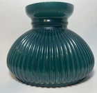 Vintage Emerald Green Cased Milk Glass Student Lamp Shade Ribbed 7" Fitter