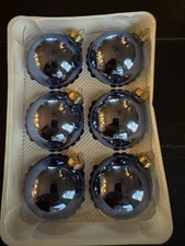 Visions by HOLLY Set 6 Mirror High Glossy Glass Blue Glass Bulb Ornaments 2.5"