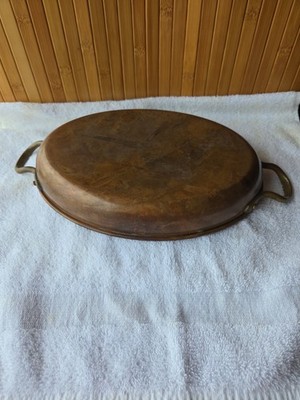 Vintage Copper Tin Lined Gratin Pan W/Brass Handles 10 x 7.5''