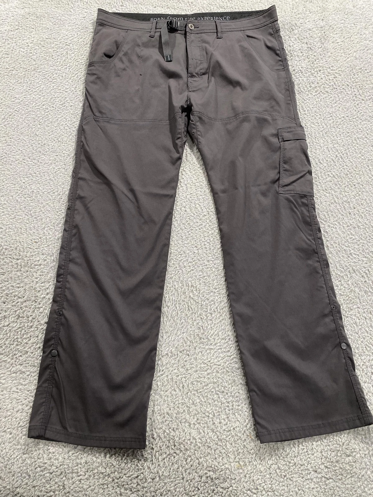 PrAna Pants Mens 42x34 Gray Breathe Cargo Stretch Nylon Hiking Travel Outdoor