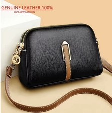 Black Genuine Leather Pebbled Crossbody Shoulder Bag Women Camera Style New