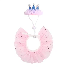 Pink Dog Tutu Adjustable Birthday Party Cat Dress With Crown Pet Costume Gift 