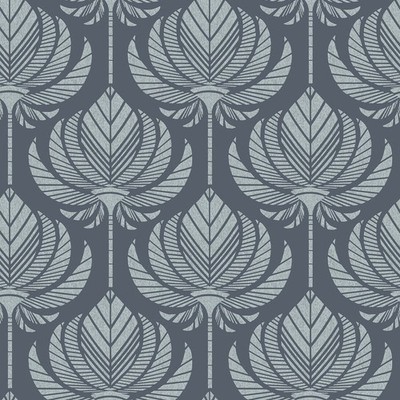 FD26424_Seychelles Stylized lotus ogee Navy blue grey Fine Decor Wallpaper