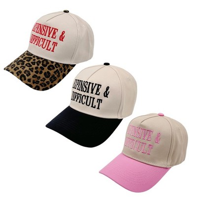 Women's Embroidered Baseball Cap ''EXPENSIVE & DIFFICULT'' Letter Casual Sun Hat