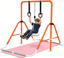 Adjustable Gymnastics Bar for Kids 3 , Foldable with Mat, Swing  Rings