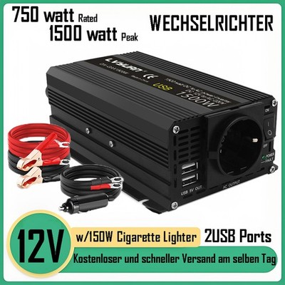 750W Wechselrichter 12V zu 230V 2USB 1500Wspitze Spannungswandler für Laptop PC