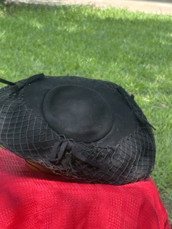 Women's Black Felt Wide Brim Hat Solid Bow & Veil One Size Formal Party