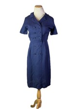 Vintage 1960s TailorTown Size 12 Navy Blue Pure Irish Linen Dress Tebilized