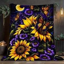 1pc Sunflowers and butterflies Blanket-Lightweight Flannel Home Furnishings Be