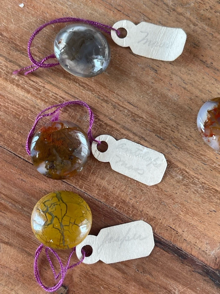 LOT OF 4 ANTIQUE 1890S AGATE MOSS STONE SEWING BUTTON VICTORIAN EDWARDIAN 5/8” D - Image 4 of 4