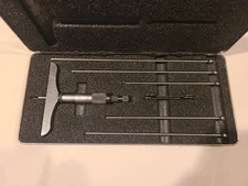 Starrett No.445 Depth Micrometer with 5 Rods to 9" & Ratcheting Thimble