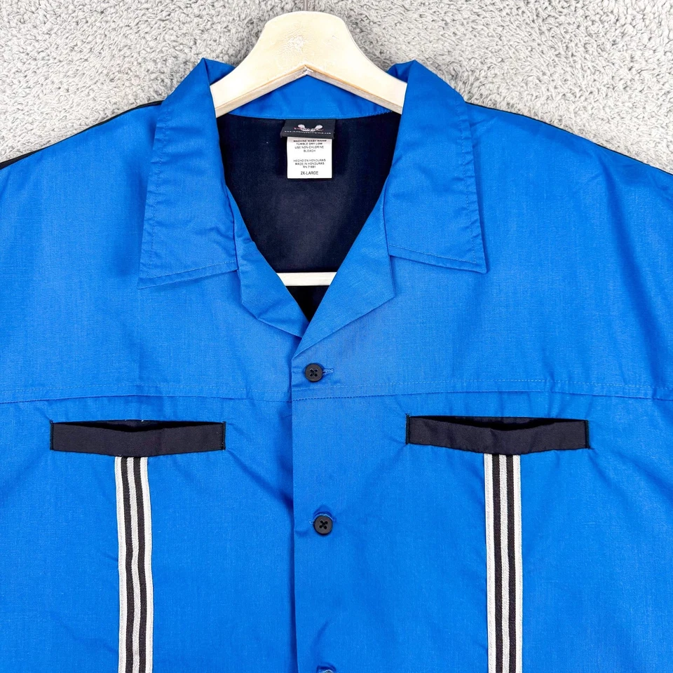 Camisa masculina retrô de boliche Hilton 2XL azul preta botão de acampamento de boliche frontal casual - Imagem 2 de 4
