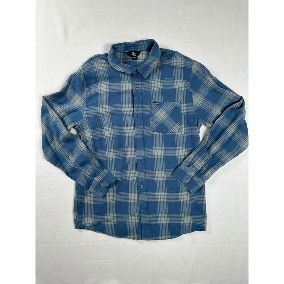 Volcom Mens Flannel Shirt Blue Plaid Long Sleeve Casual Button Down Size M - Image 2 of 4