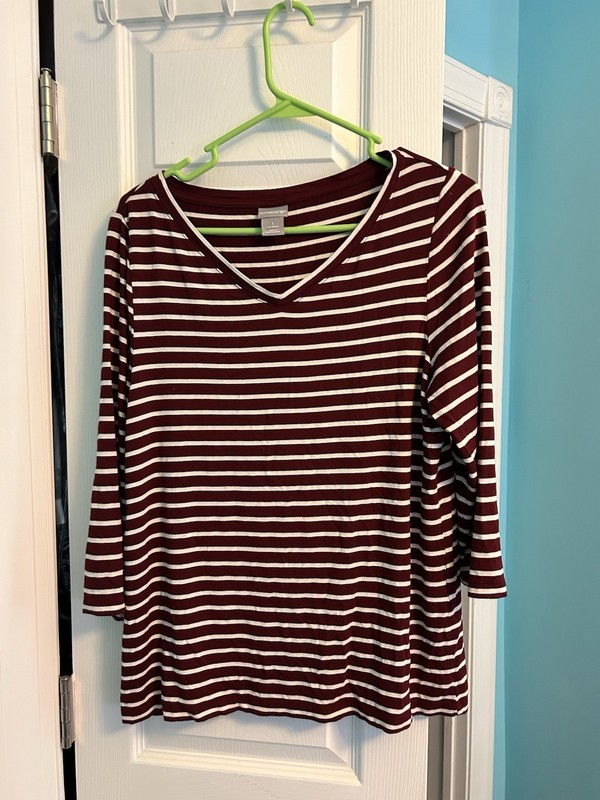 Euc Chicos Maroon Ivory Striped Blouse Shirt Size 1 Us Medium 