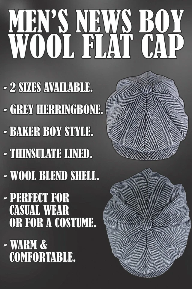 Uomo Vintage Elegante Invernale Lana Coppola in Grigio Scuro - Immagine 3 di 4