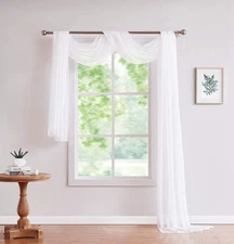 White Window Scarf Valance in 288 Inch Size. Use Window Scarves as Canopy Bed...