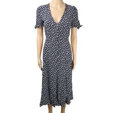 Sezane Vic Womens Navy Lanzarote Print Floral Viscose A-Line Dress Size FR 34