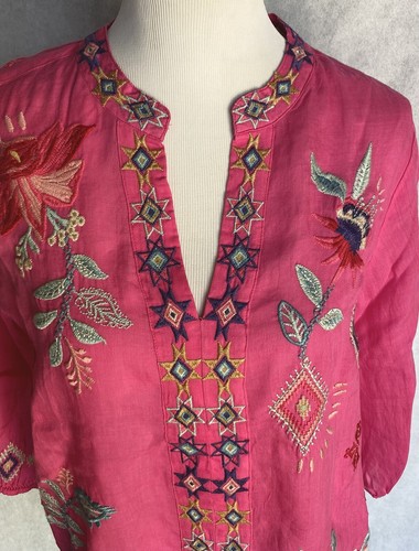 $210 JOHNNY WAS Workshop Size S Pink Tallula Embroidered Paris Effortless Blouse - Picture 4 of 13