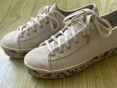 Keds Sneakers Women size Triple Kick Natural Platform Embroidered  Espadrille