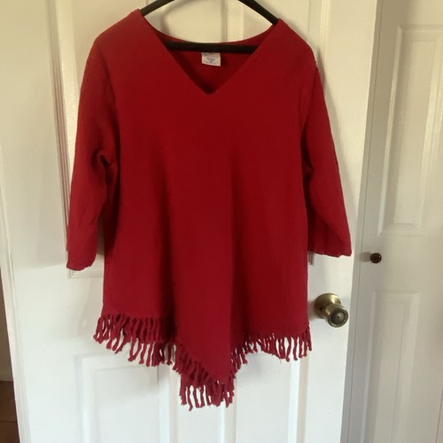 Sea Breeze Damen rot 3/4 Arm asymmetrisch Pullover V-Ausschnitt Gaze Bluse S M - Bild 3 von 17