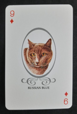 Cat Lovers Playing Card Blue Back Russian Blue 9 Diamonds