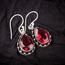 Pink Rubellite Gemstone Dangle Earring 925 Sterling Silver Handmad Jewelry Gift