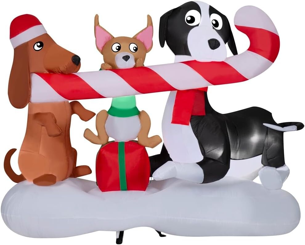 Christmas Dogs Sharing Candy Cane Airblown Inflatable Decor LED BlowUp
