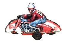 Vintage 1940s Huki HKN-11 Tin Friction Motorcycle Toy Bike Us Zone West Germany