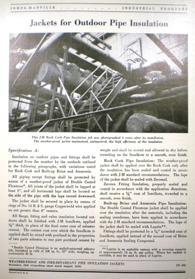 ASBESTOS Jackets Outdoor Pipe Insulation JOHNS-MANVILLE 1946