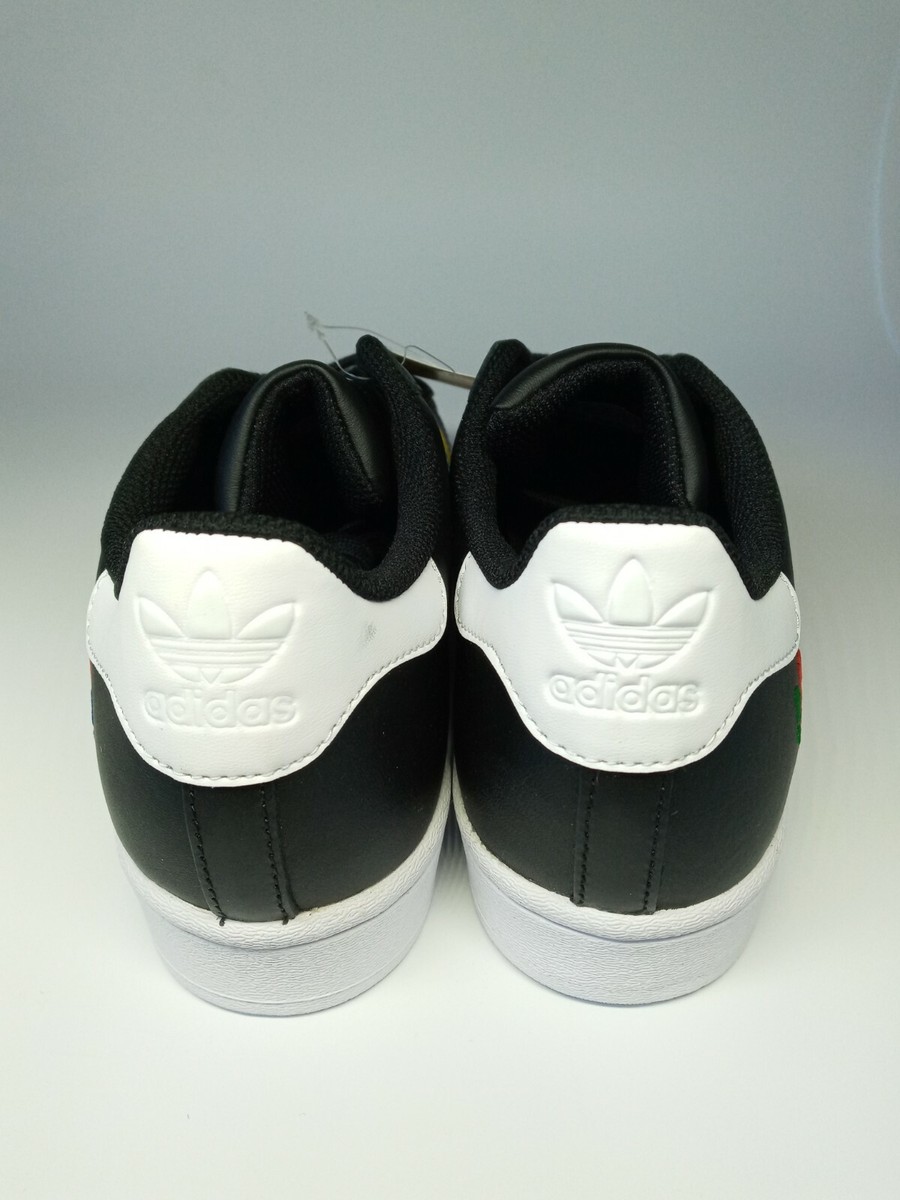 Adidas Superstar J Colorful Stripe Black Leather FW5235 Men's Size
