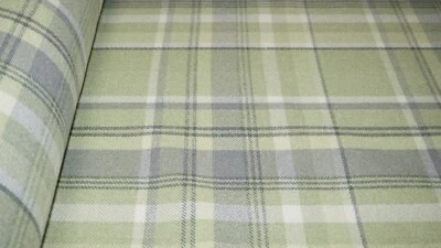 Sage Green Balmoral Wool Effect Tartan Upholstery Curtain Fabric Plaid Fabric