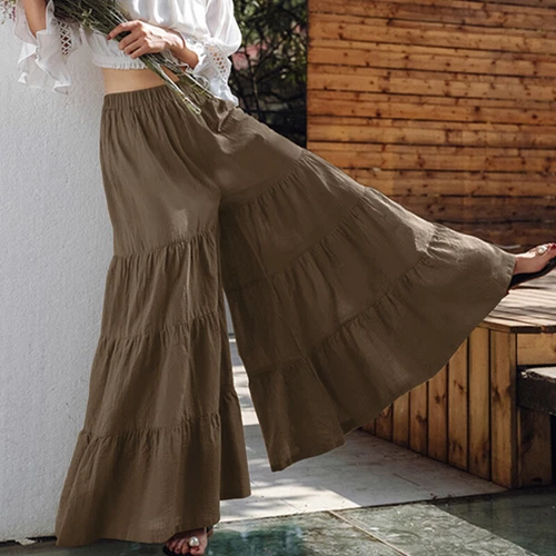 Pantalones largos informales de pierna ancha para mujer Pantalones culottes lisos sueltos - Imagen 13 de 30