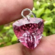 Natural Pink Padparadscha Sapphire 31.34 Ct 925 Silver Pendant Trillion Cut Gem