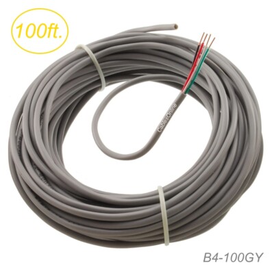 100ft 4-Conductor 22-AWG Solid Copper Security Alarm CMR FT4 Bulk Wire, Gray