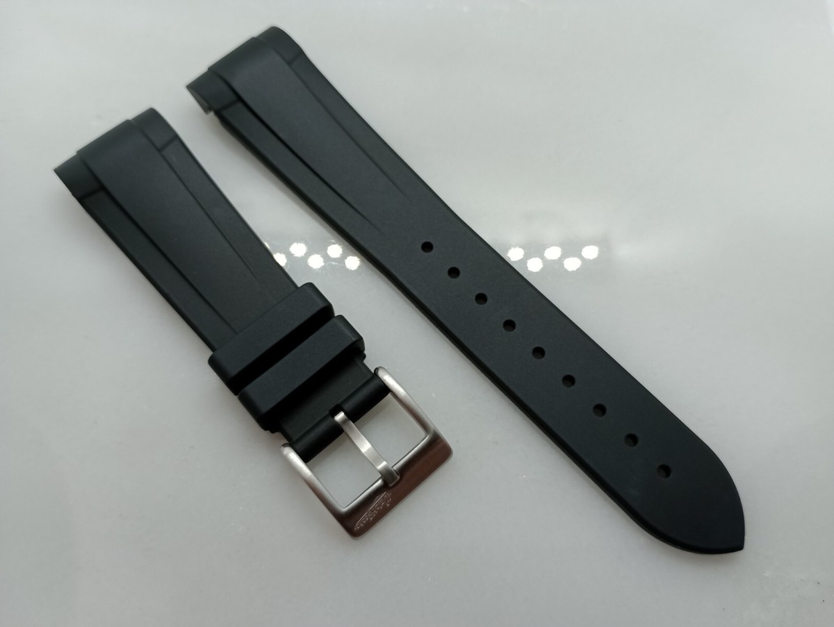 New Curved End Black FKM Rubber Zuludiver Black Bay 22mm Divers