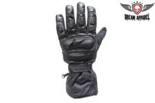 Padded Wrist Black Full Finger Leather  Mesh Motorcycle Riding Gloves