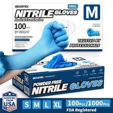 4 Mil Blue Nitrile Gloves Powder Free Latex Free Cooking Clean Disposable Glove