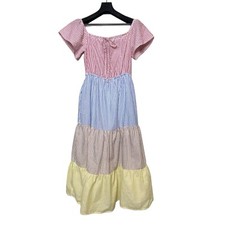 Urban Outfitters Seersucker Striped Midi Dress Womens Small Multicolor Tiered