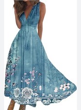 Zeiayuas Women's Summer Spring Maxi Dress V Neck Sleeveless  Dress