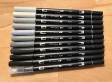Tombow ABT Dual Brush Art Pens, N00, N15, N25, N45, N55, N60, N65, N75, N89, N95