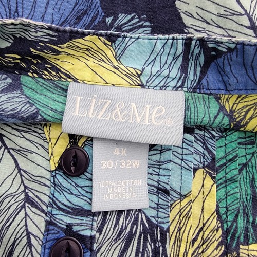 Liz & Me Leaf Print Top Plus Size 4X 30/32W Sleeveless Pleated 100% Cotton - Picture 3 of 4