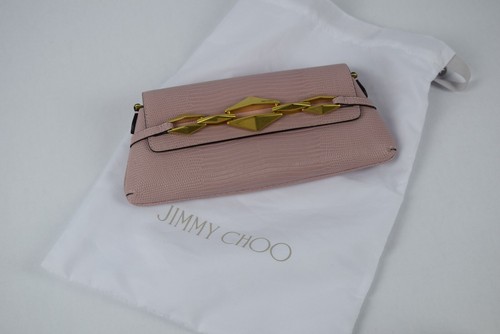 NWT Authentic JIMMY CHOO Diamond Shoulder Rose Gold Lizard Printed Leather Bag