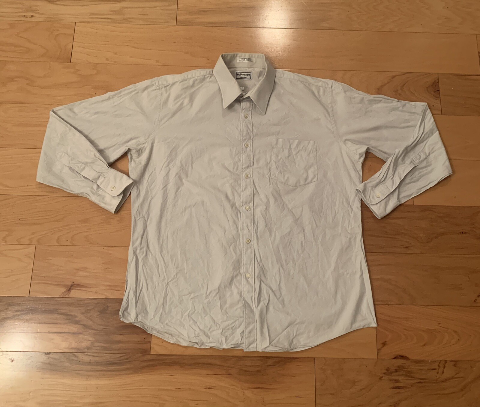 YSL Yves Saint Laurent camicia grigia con bottoni uomo taglia 17 34 35