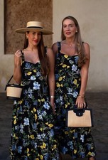 ZARA NWT WOMAN SS24 MIDI FLORAL PRINT EYELET DRESS BLACK / YELLOW XS, S_2157/052