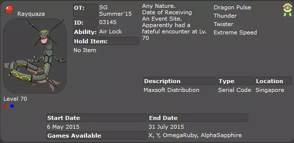 Shiny Rayquaza to be distributed by Maxsoft Online - Bulbanews