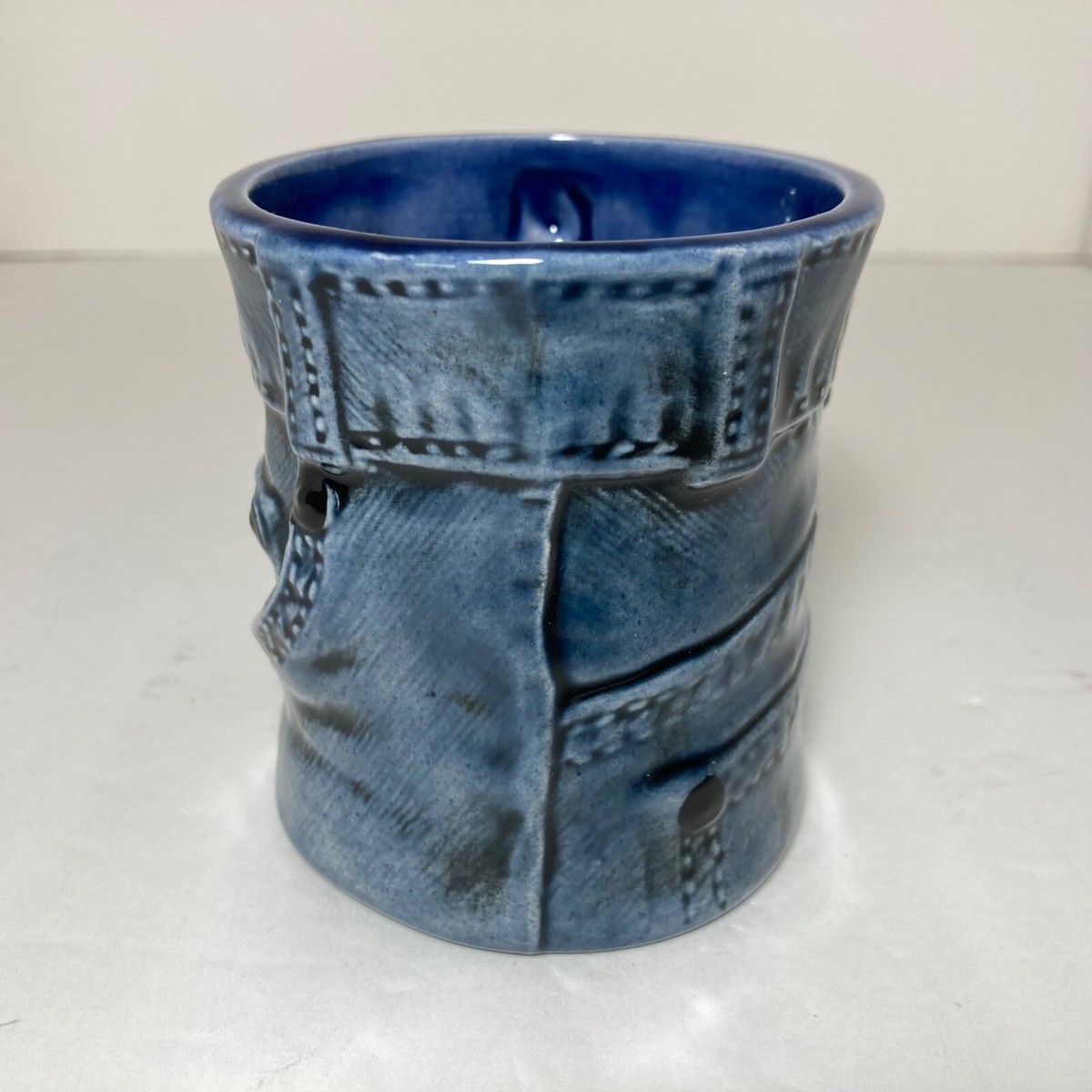 Denim Design Coffee Mug Cup Glazed Ouray Colorado Vtg Ceramic Blue