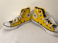 kids converse all star hi tops yellow with zebra print used good condition