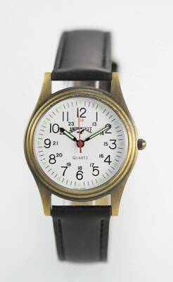 American Eagle Herrenarmbanduhr Schwarz Leder 24h Edelstahl Gold Quarz