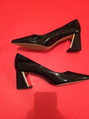 black patent block heel