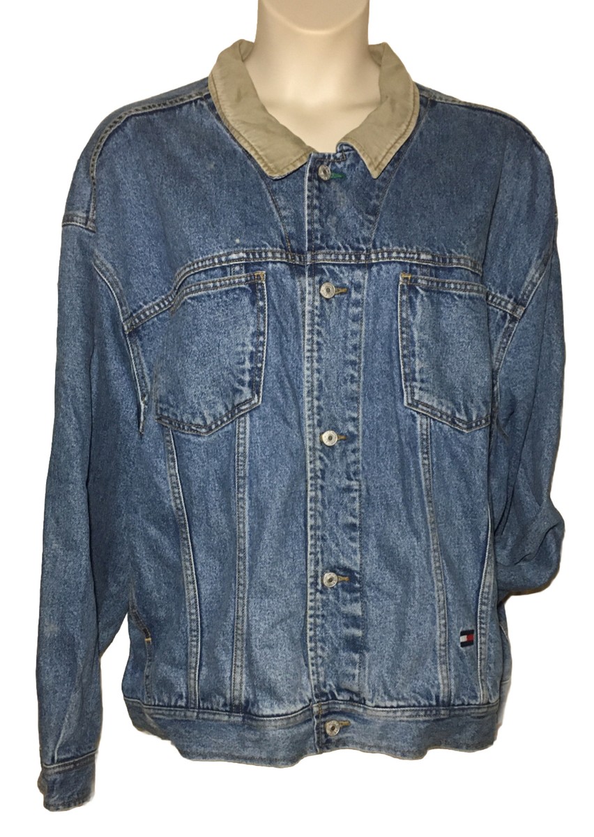 Rare Vintage TOMMY HILFIGER Big Flag Patch Denim Jean Jacket